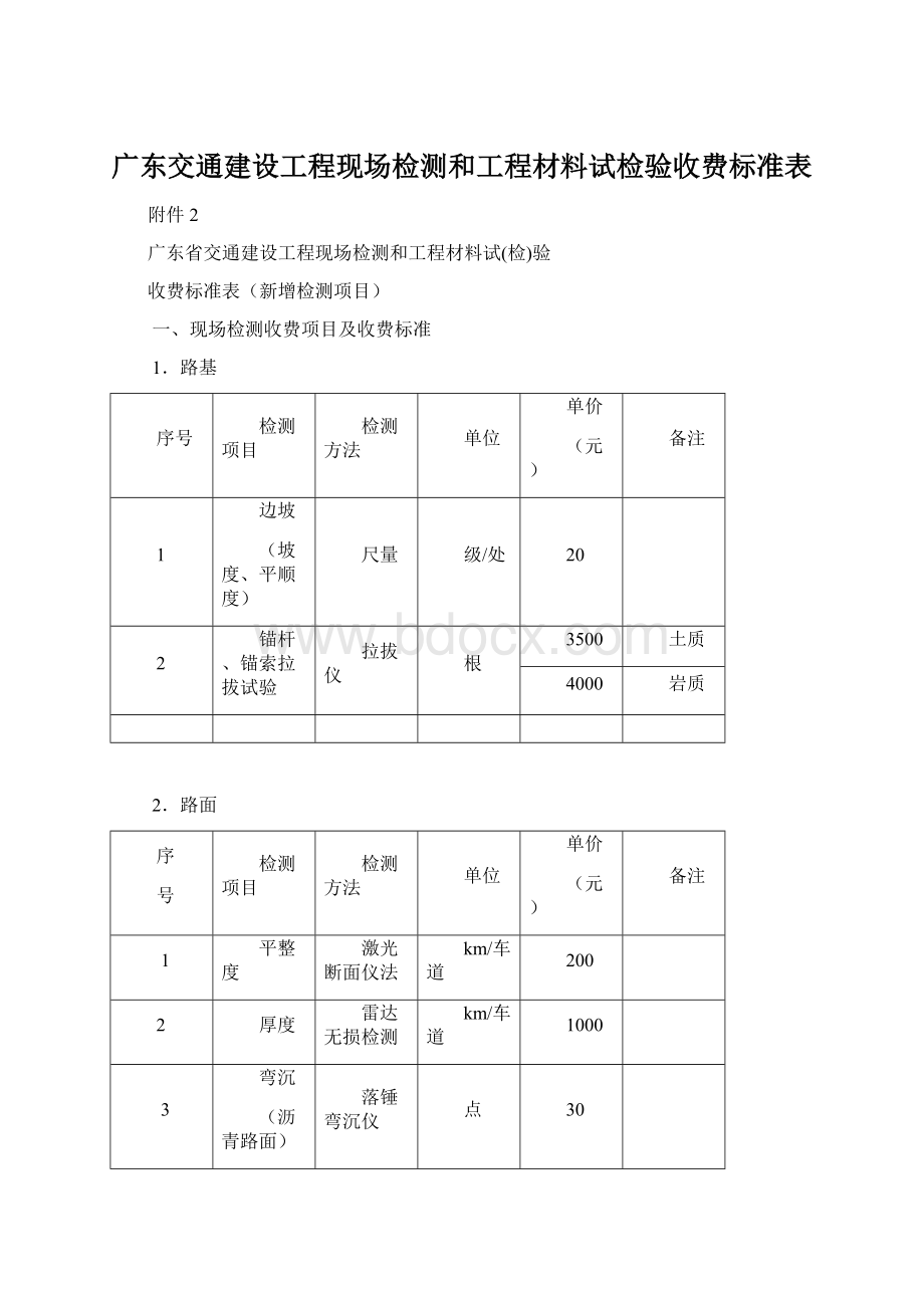 广东交通建设工程现场检测和工程材料试检验收费标准表.docx