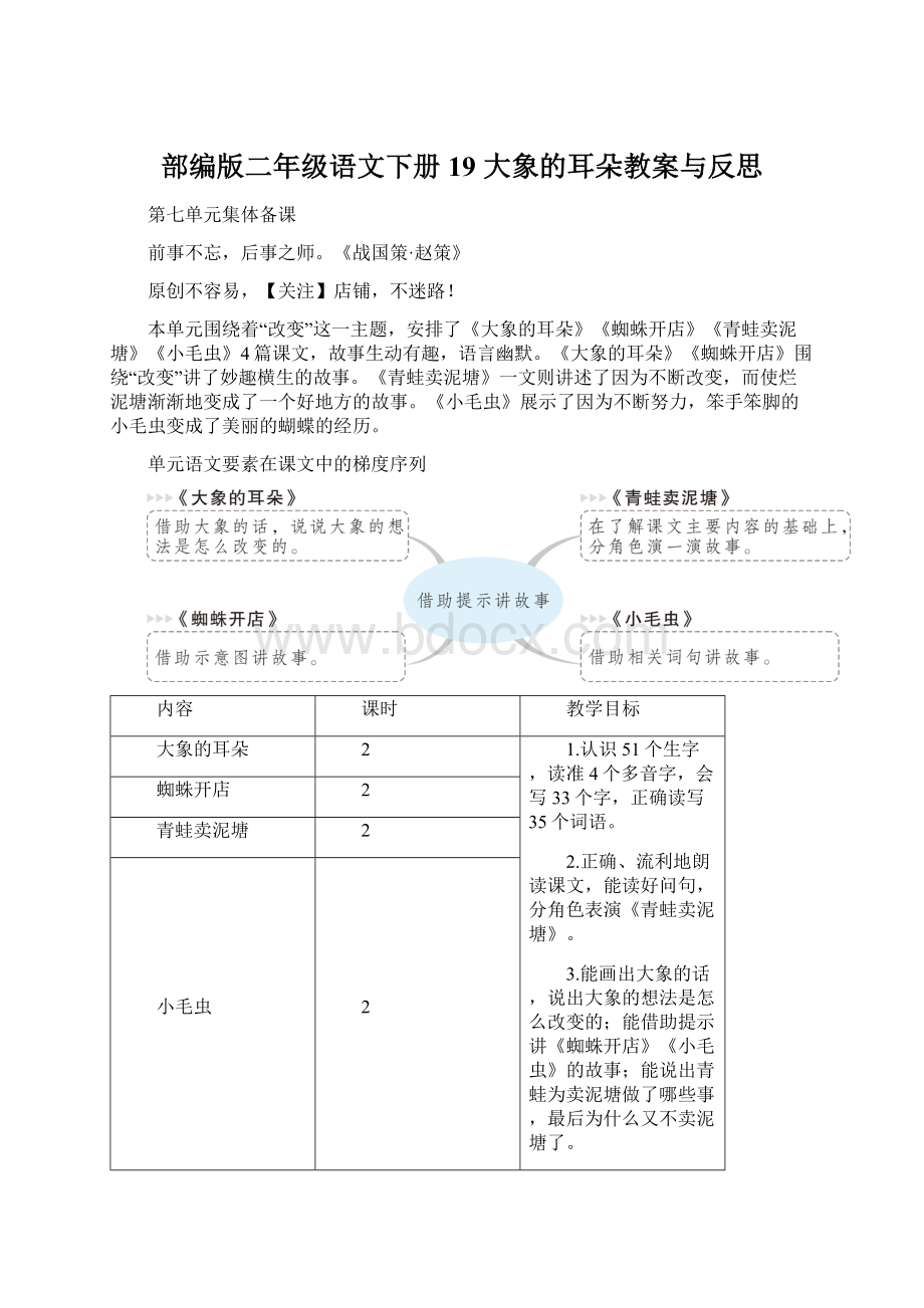 部编版二年级语文下册19 大象的耳朵教案与反思.docx