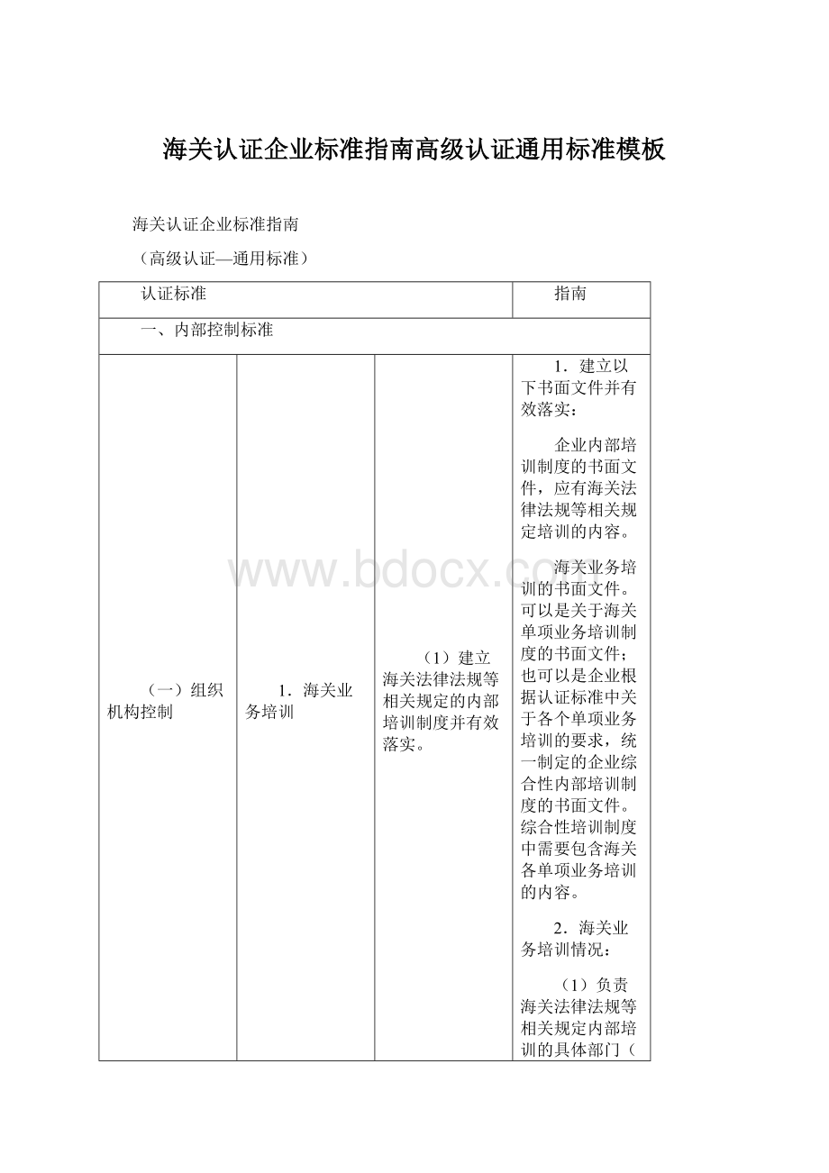 海关认证企业标准指南高级认证通用标准模板.docx_第1页