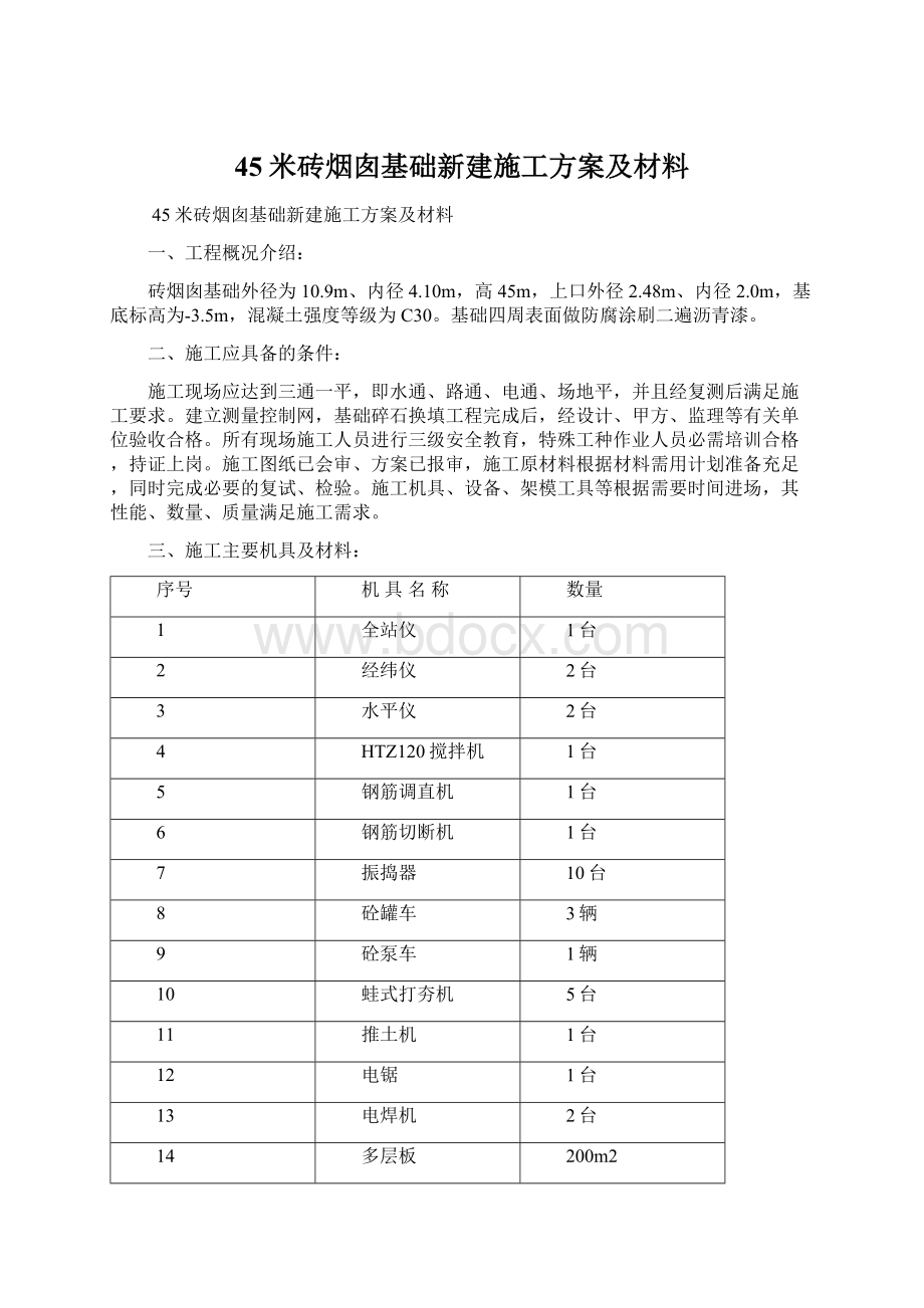 45米砖烟囱基础新建施工方案及材料.docx