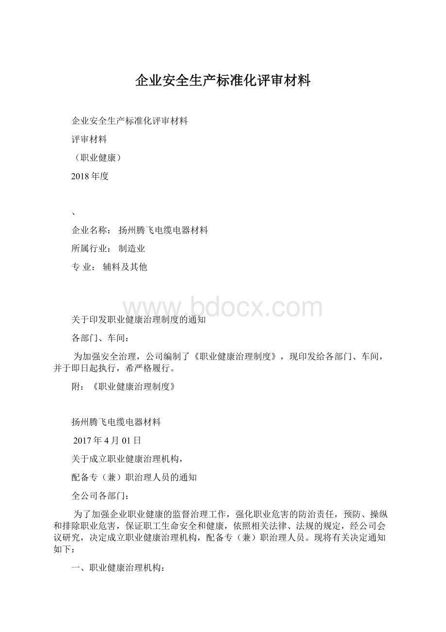 企业安全生产标准化评审材料.docx_第1页