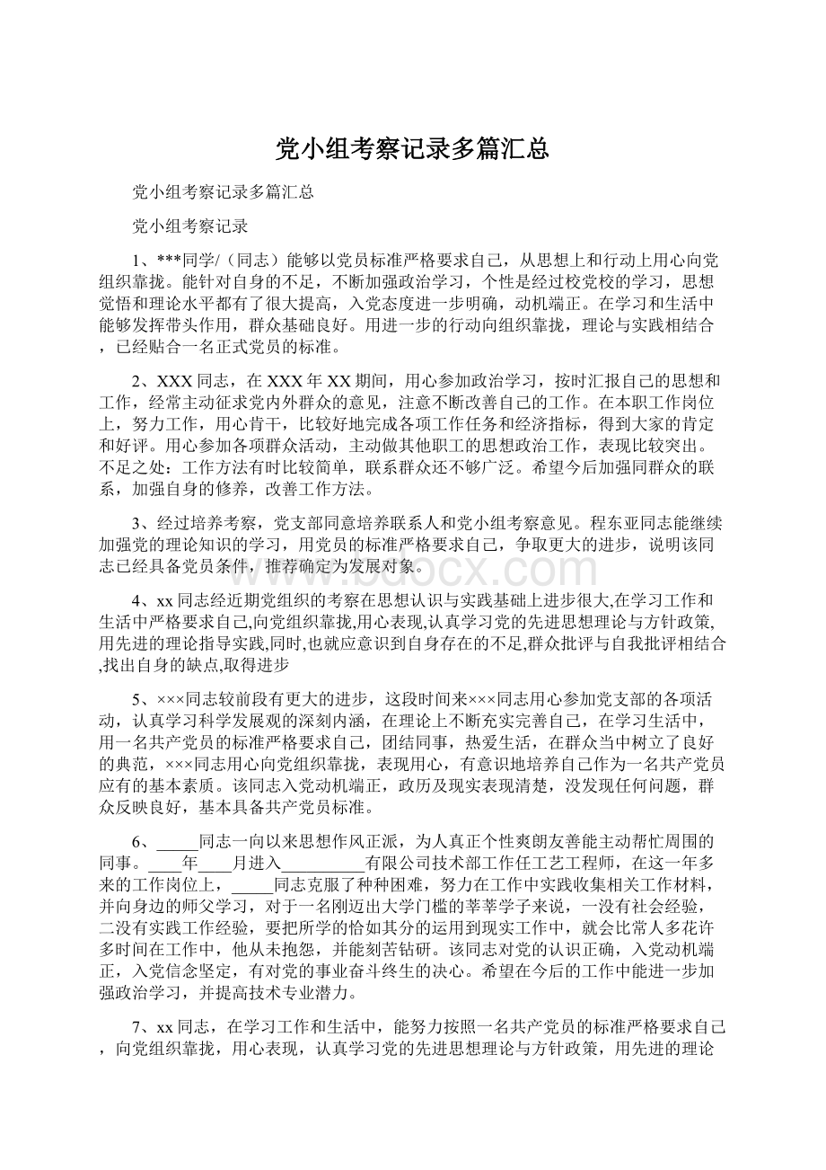 党小组考察记录多篇汇总.docx_第1页