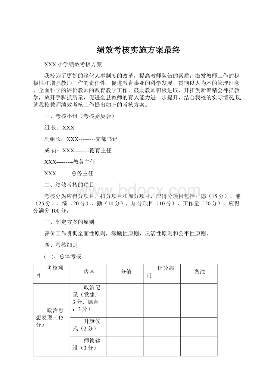 绩效考核实施方案最终.docx