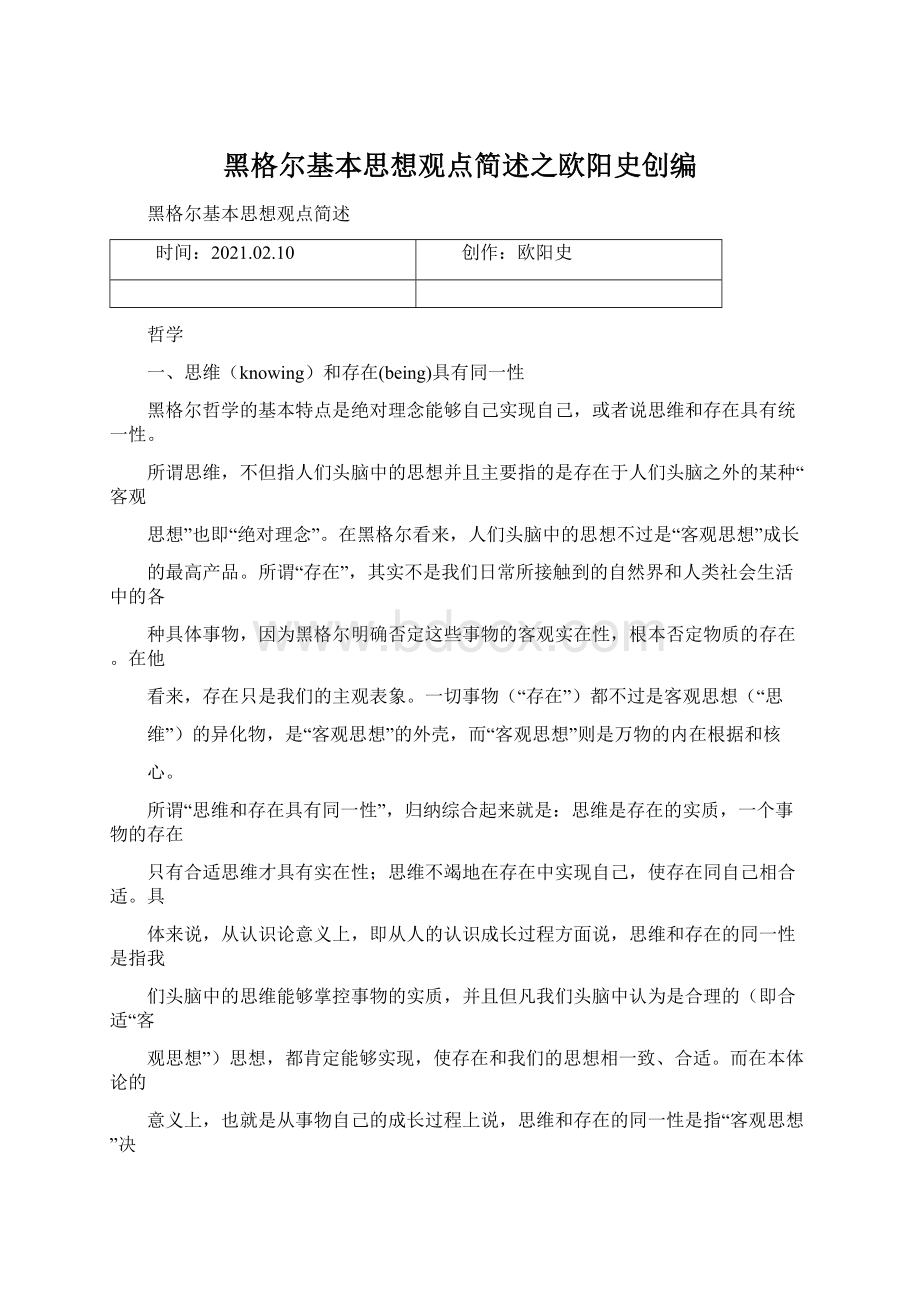 黑格尔基本思想观点简述之欧阳史创编.docx