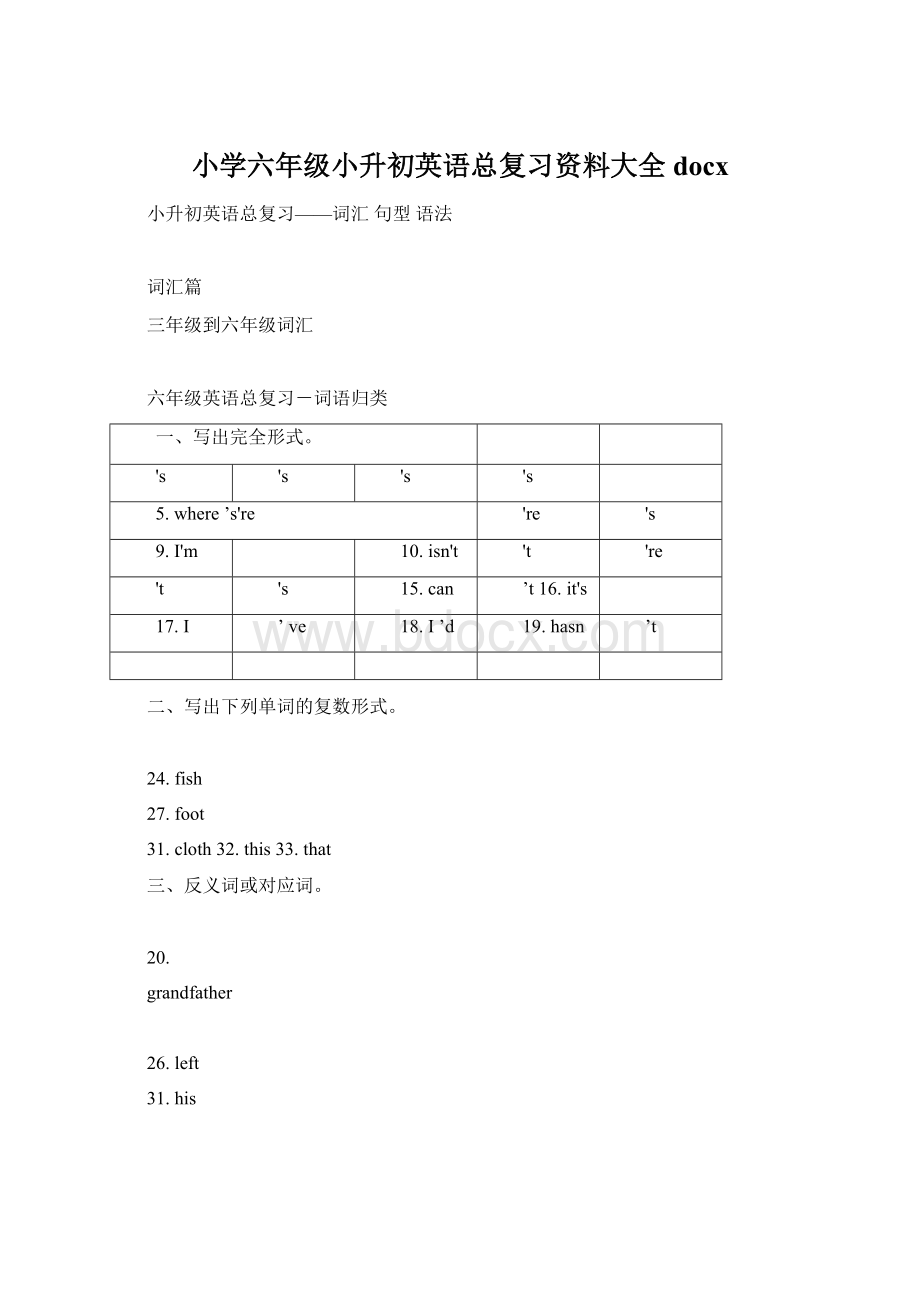 小学六年级小升初英语总复习资料大全docx.docx