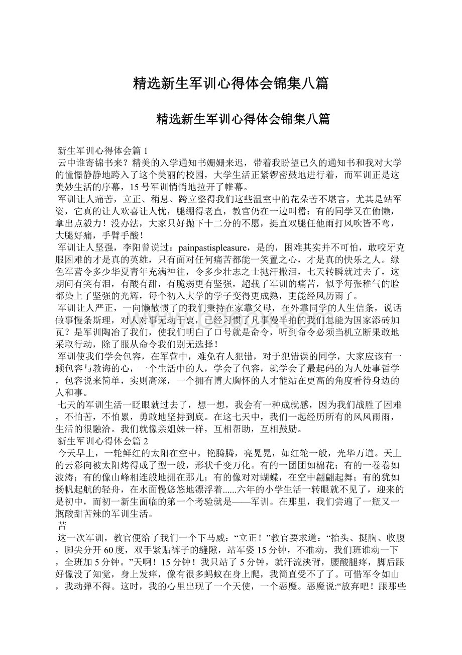 精选新生军训心得体会锦集八篇.docx