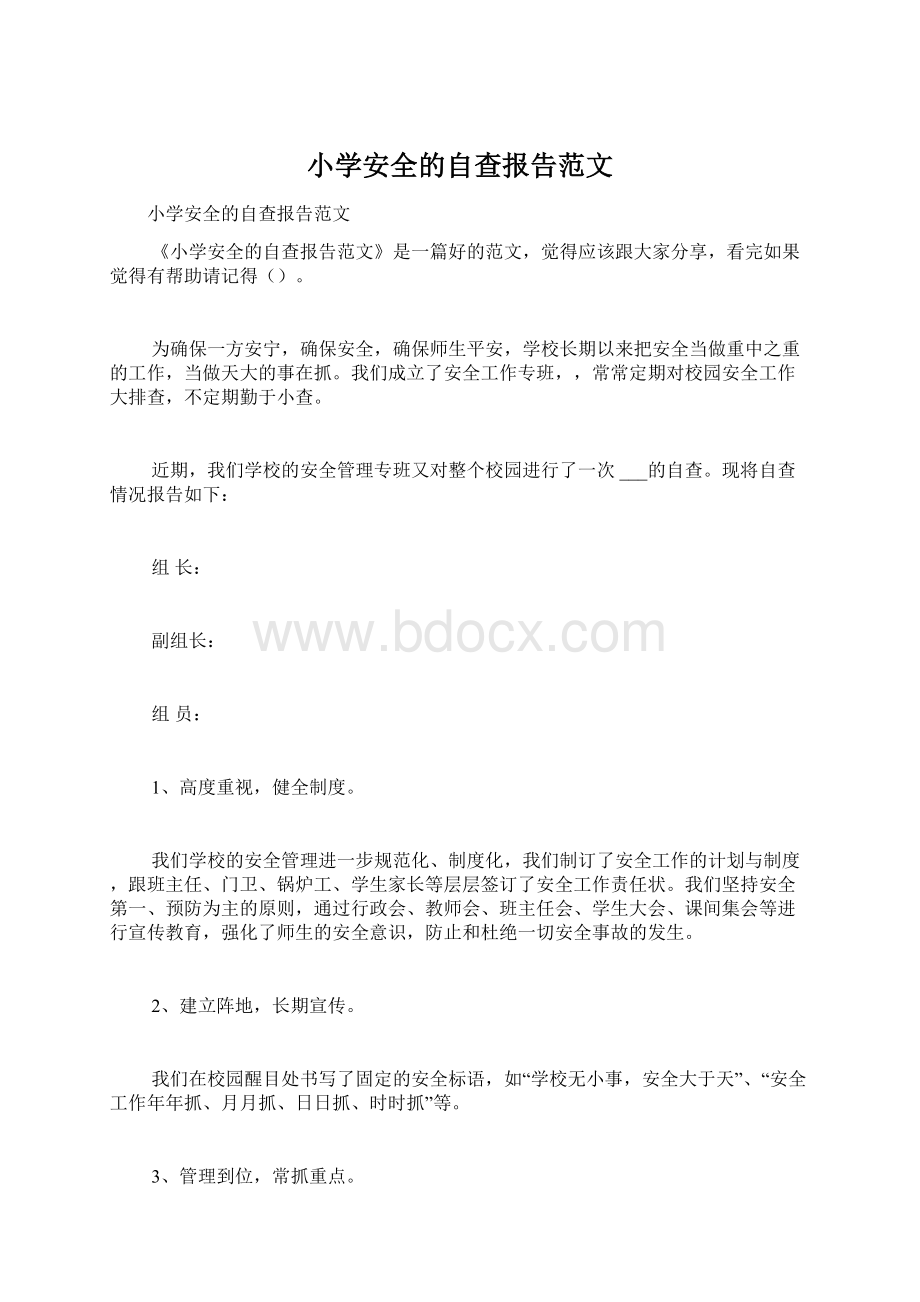 小学安全的自查报告范文.docx