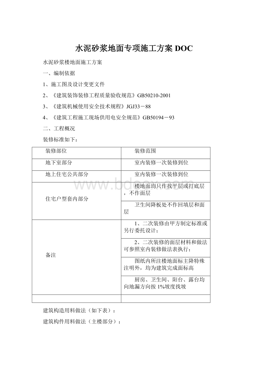 水泥砂浆地面专项施工方案DOC.docx