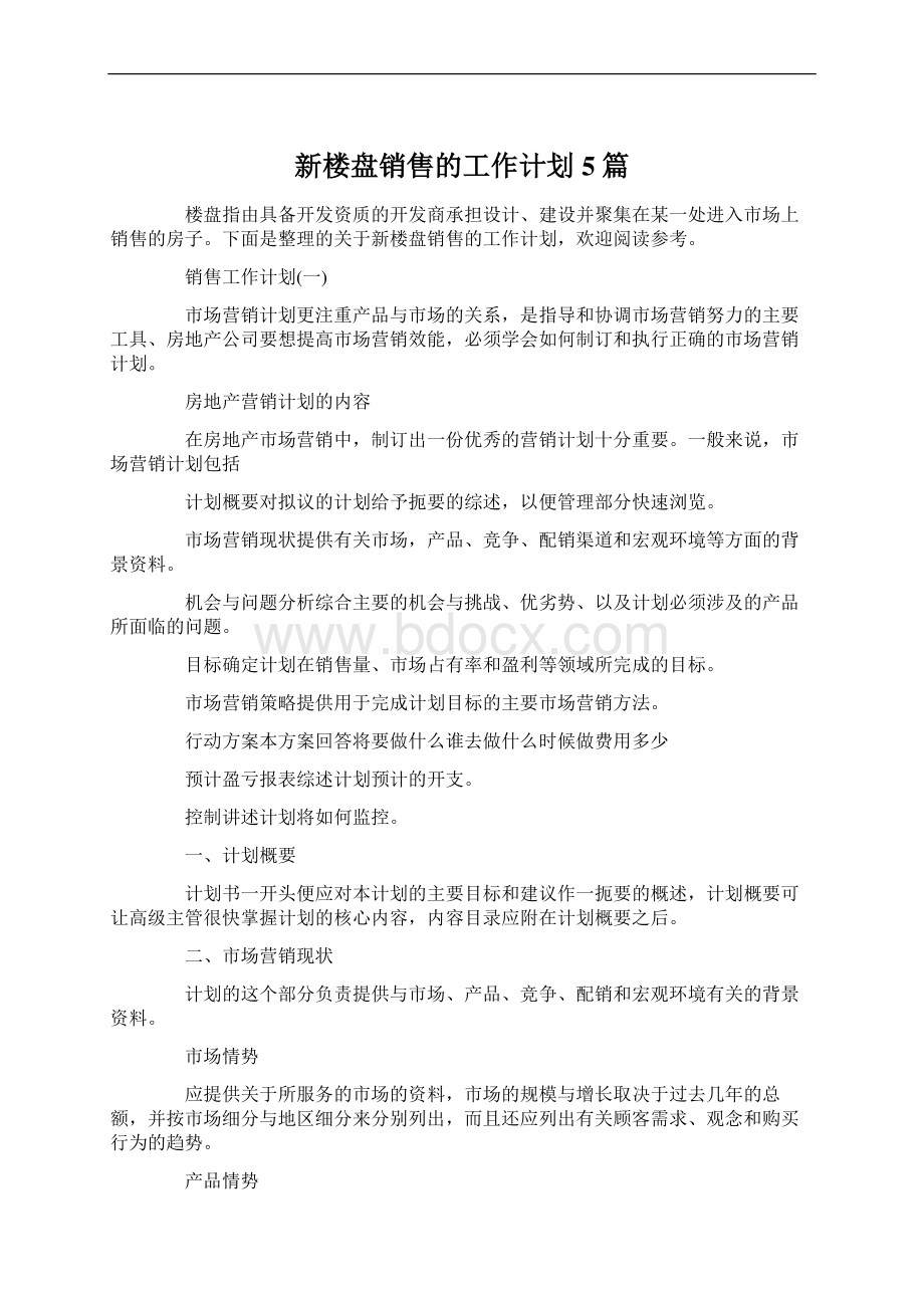 新楼盘销售的工作计划5篇.docx