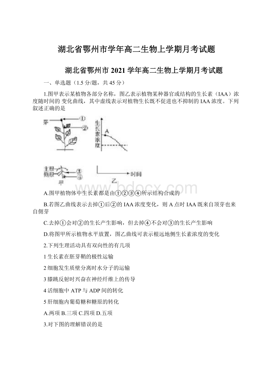 湖北省鄂州市学年高二生物上学期月考试题.docx_第1页