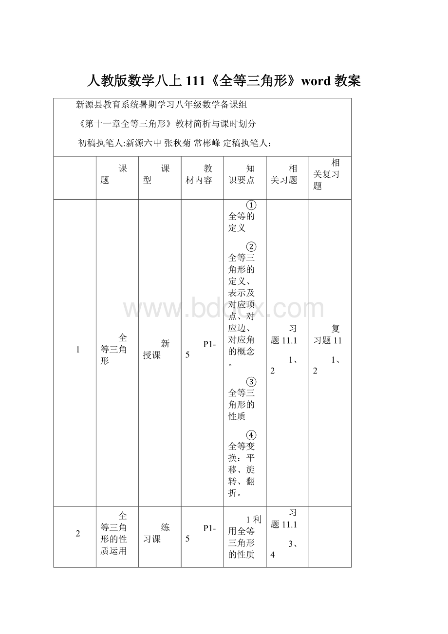 人教版数学八上111《全等三角形》word教案.docx