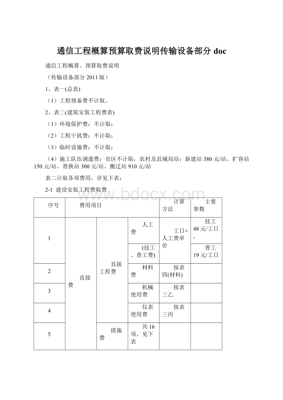 通信工程概算预算取费说明传输设备部分doc.docx