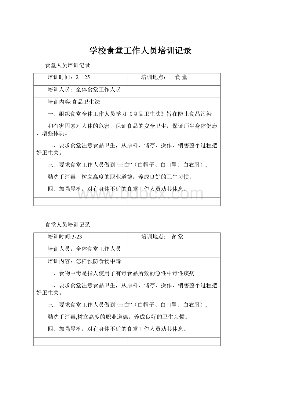 学校食堂工作人员培训记录.docx_第1页