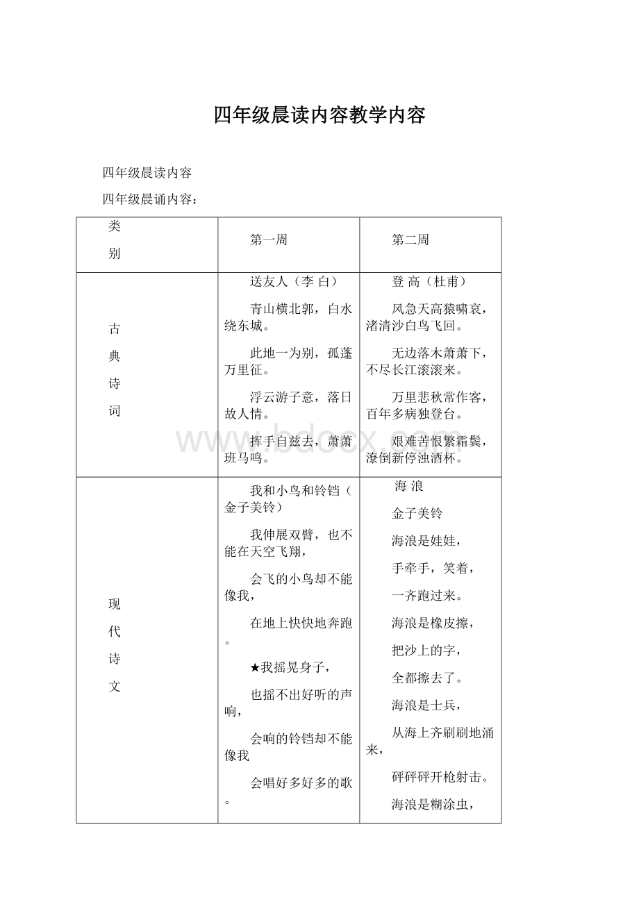 四年级晨读内容教学内容.docx_第1页