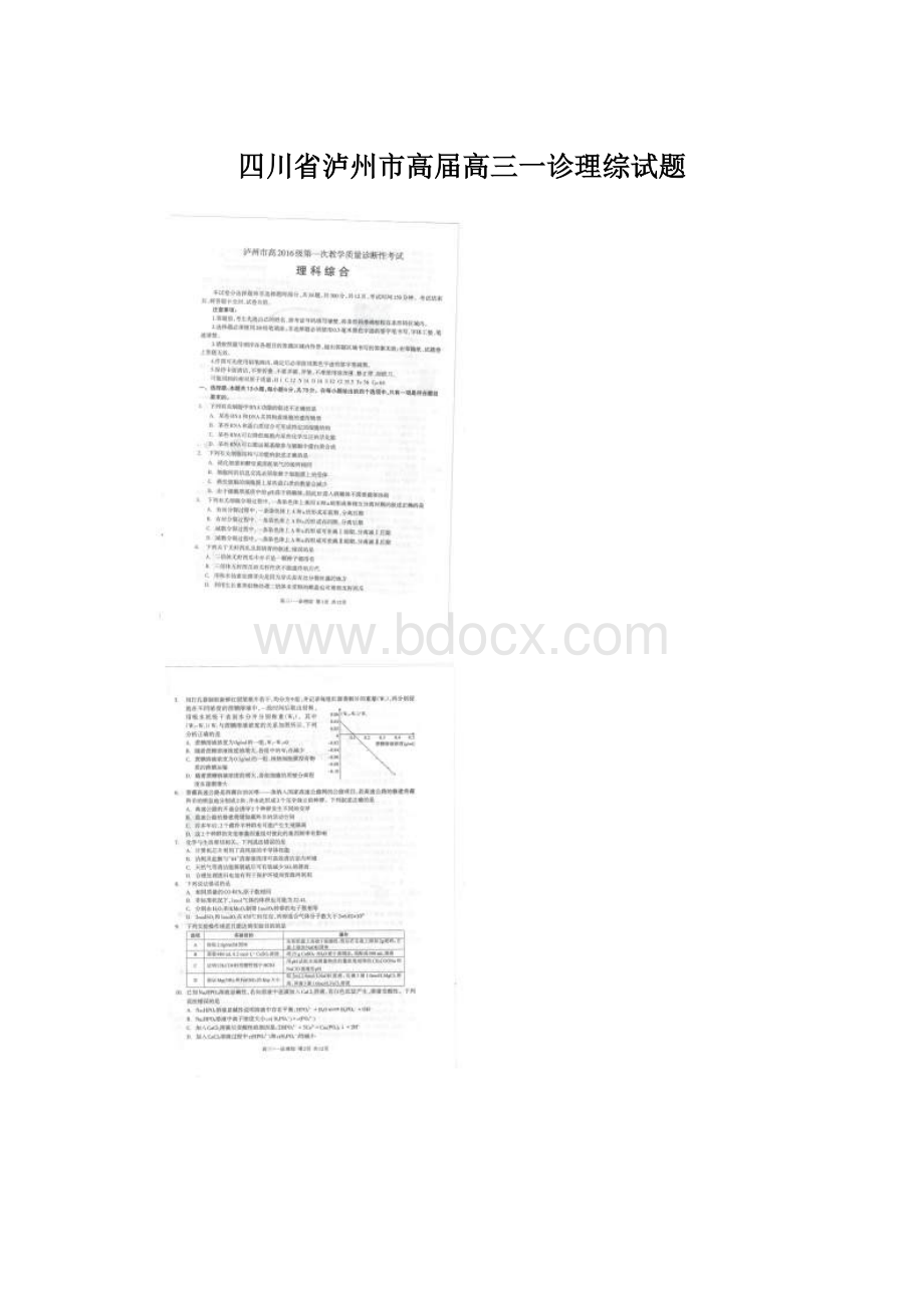 四川省泸州市高届高三一诊理综试题.docx_第1页