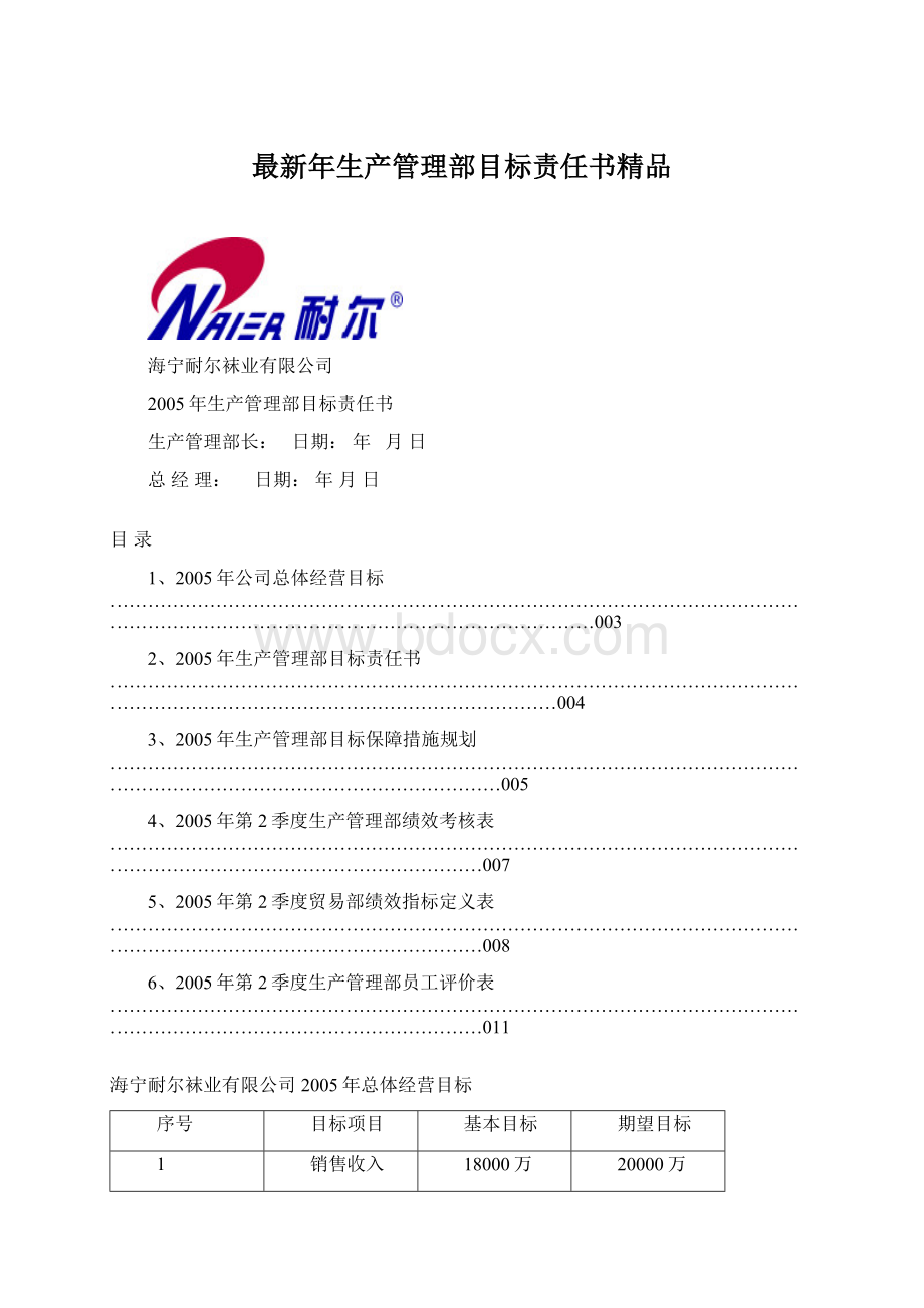 最新年生产管理部目标责任书精品.docx_第1页