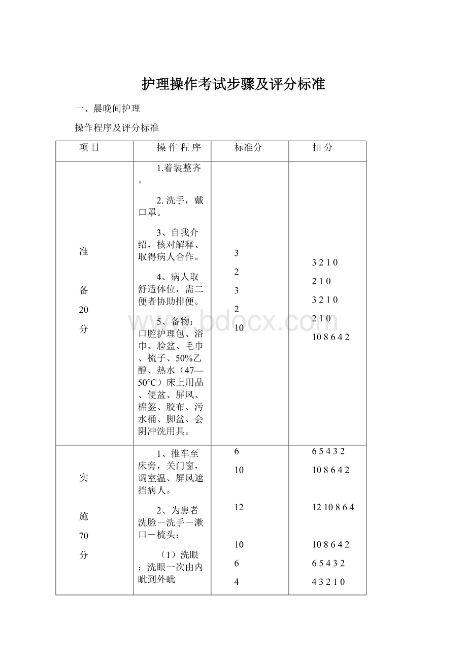 护理操作考试步骤及评分标准.docx