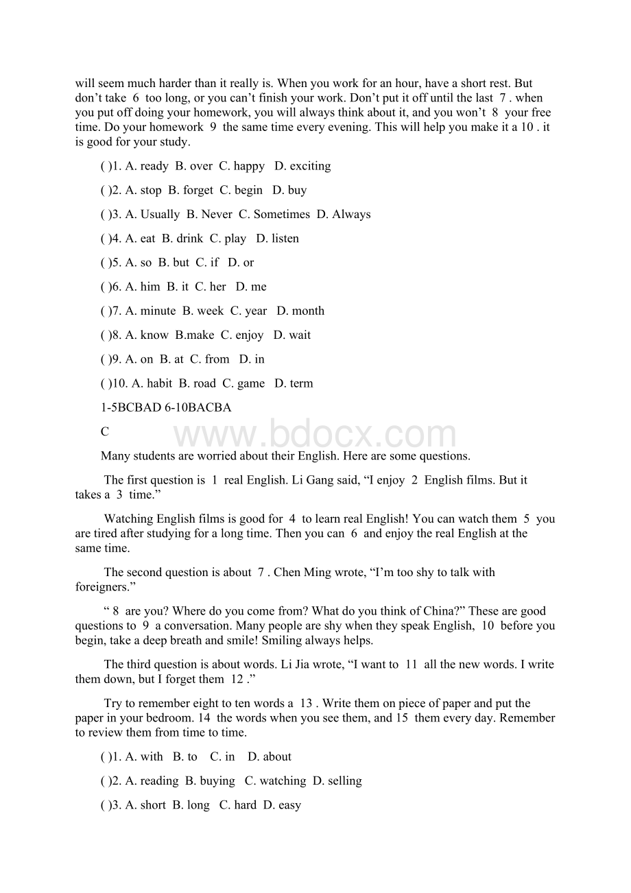 人教版新目标英语中考复习完形填空专项训练试题及答案.docx_第2页