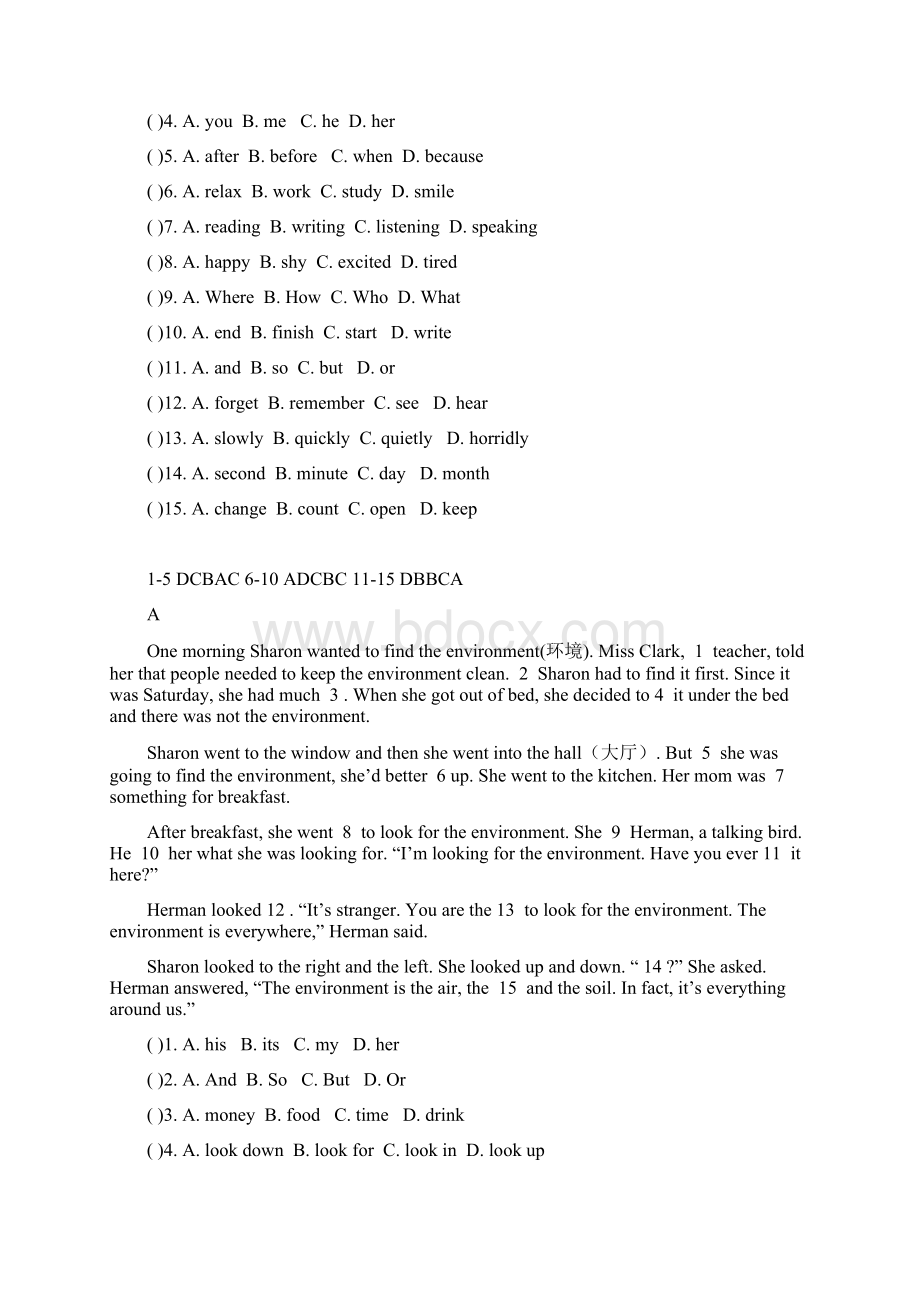 人教版新目标英语中考复习完形填空专项训练试题及答案.docx_第3页