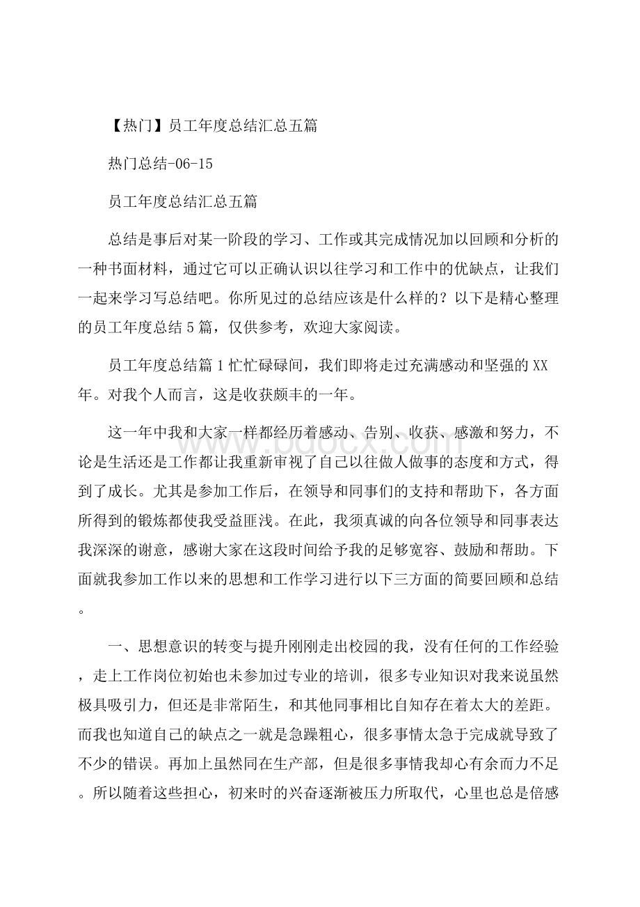 热门员工年度总结汇总五篇.docx_第1页