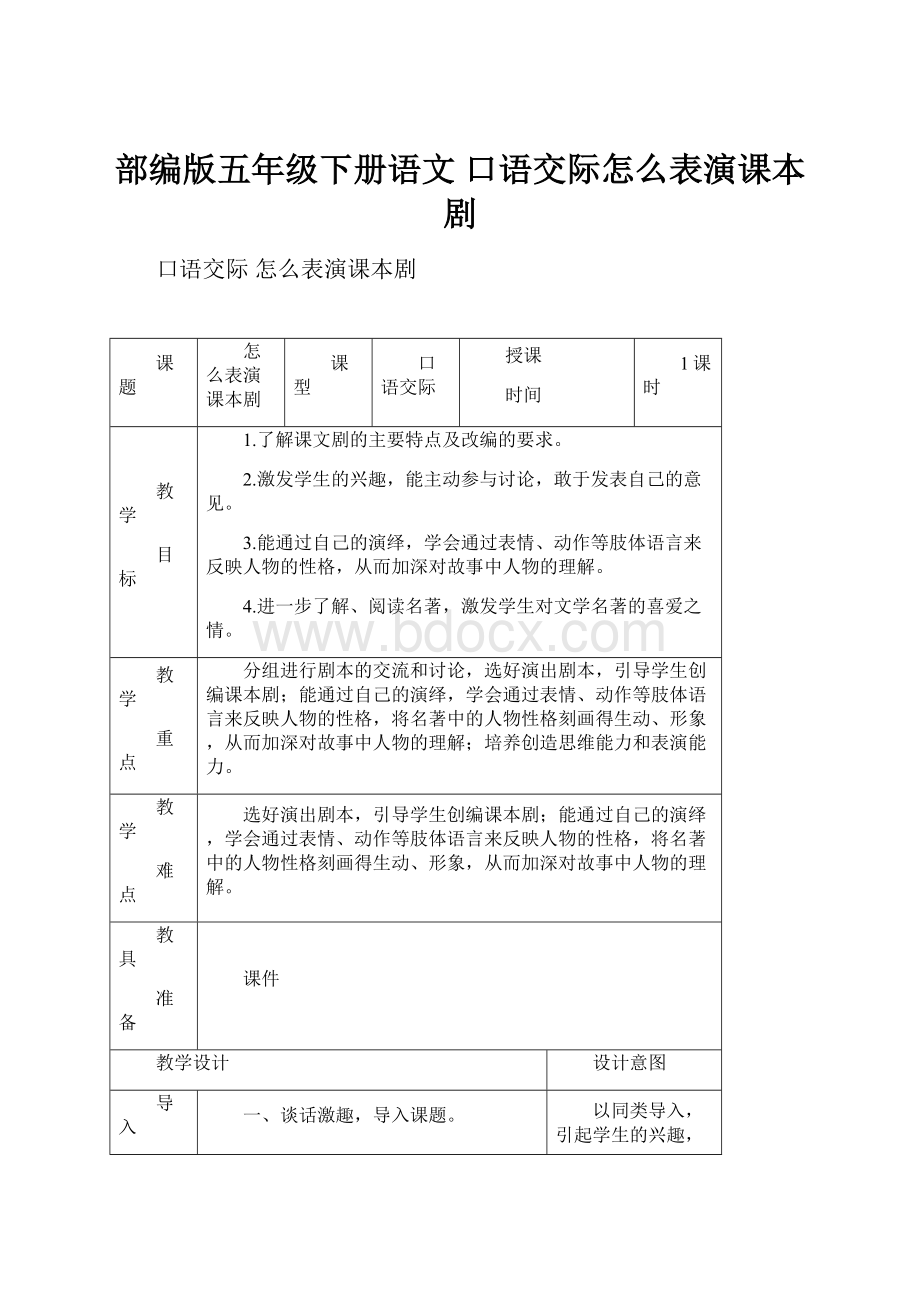 部编版五年级下册语文 口语交际怎么表演课本剧.docx_第1页