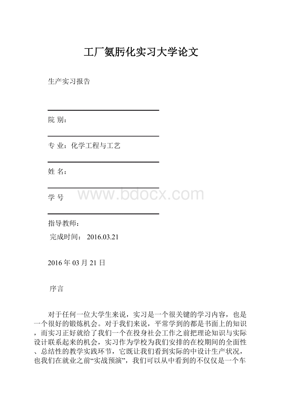 工厂氨肟化实习大学论文.docx