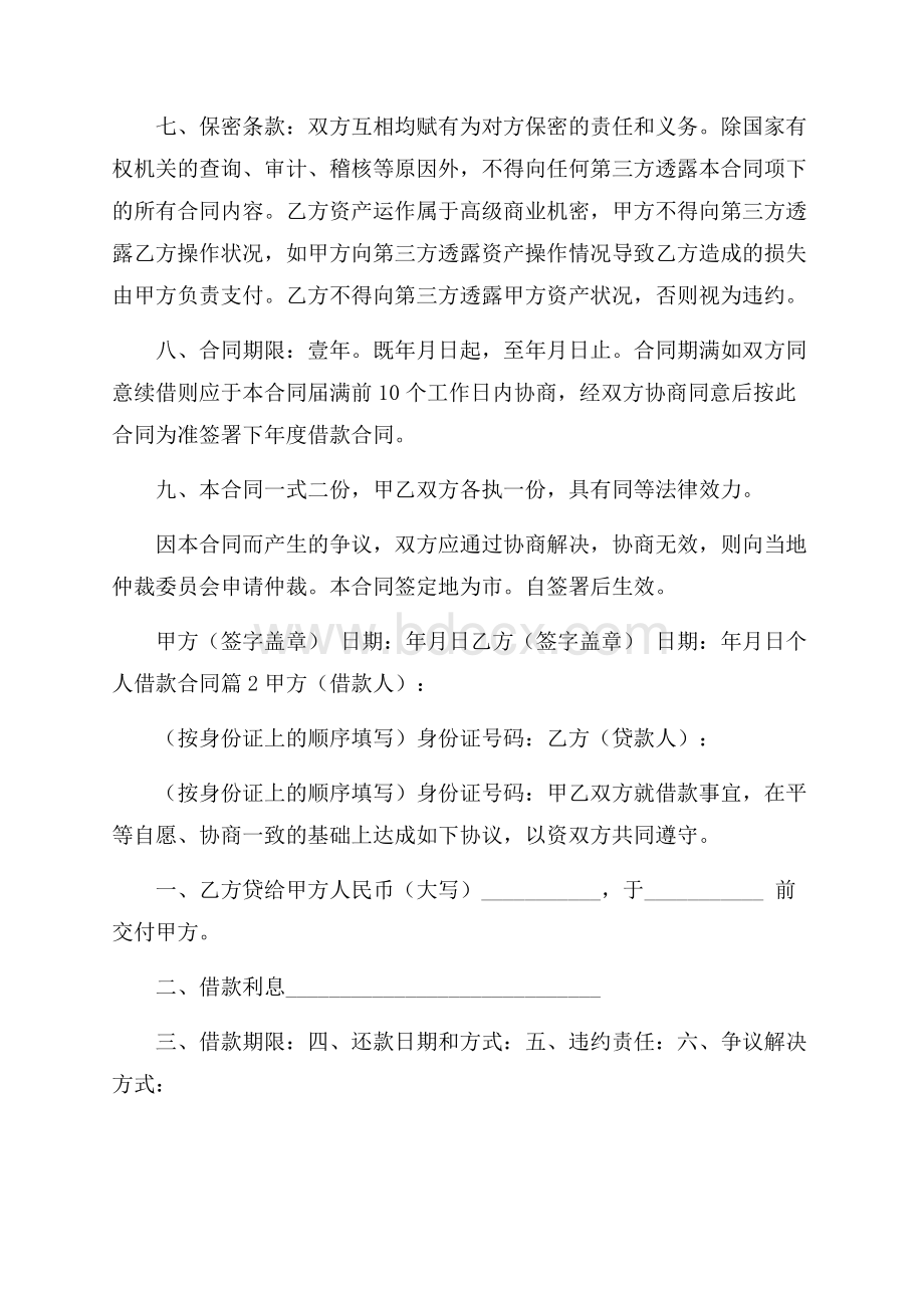 精华个人借款合同模板合集十篇.docx_第3页