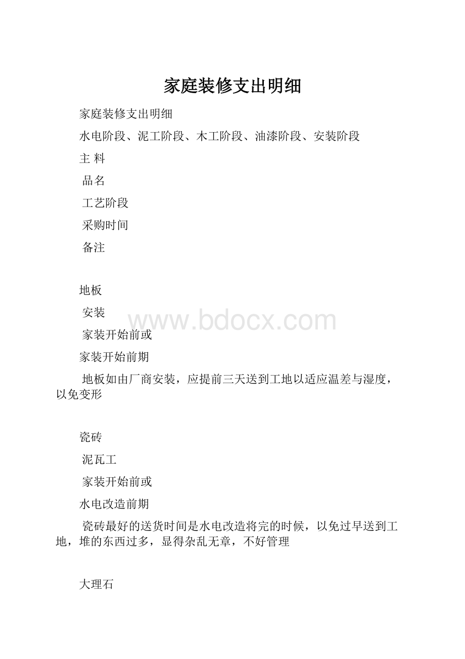 家庭装修支出明细.docx