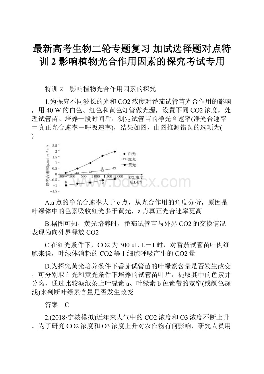 最新高考生物二轮专题复习 加试选择题对点特训2 影响植物光合作用因素的探究考试专用.docx_第1页