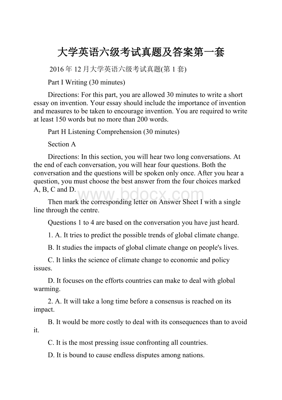 大学英语六级考试真题及答案第一套.docx