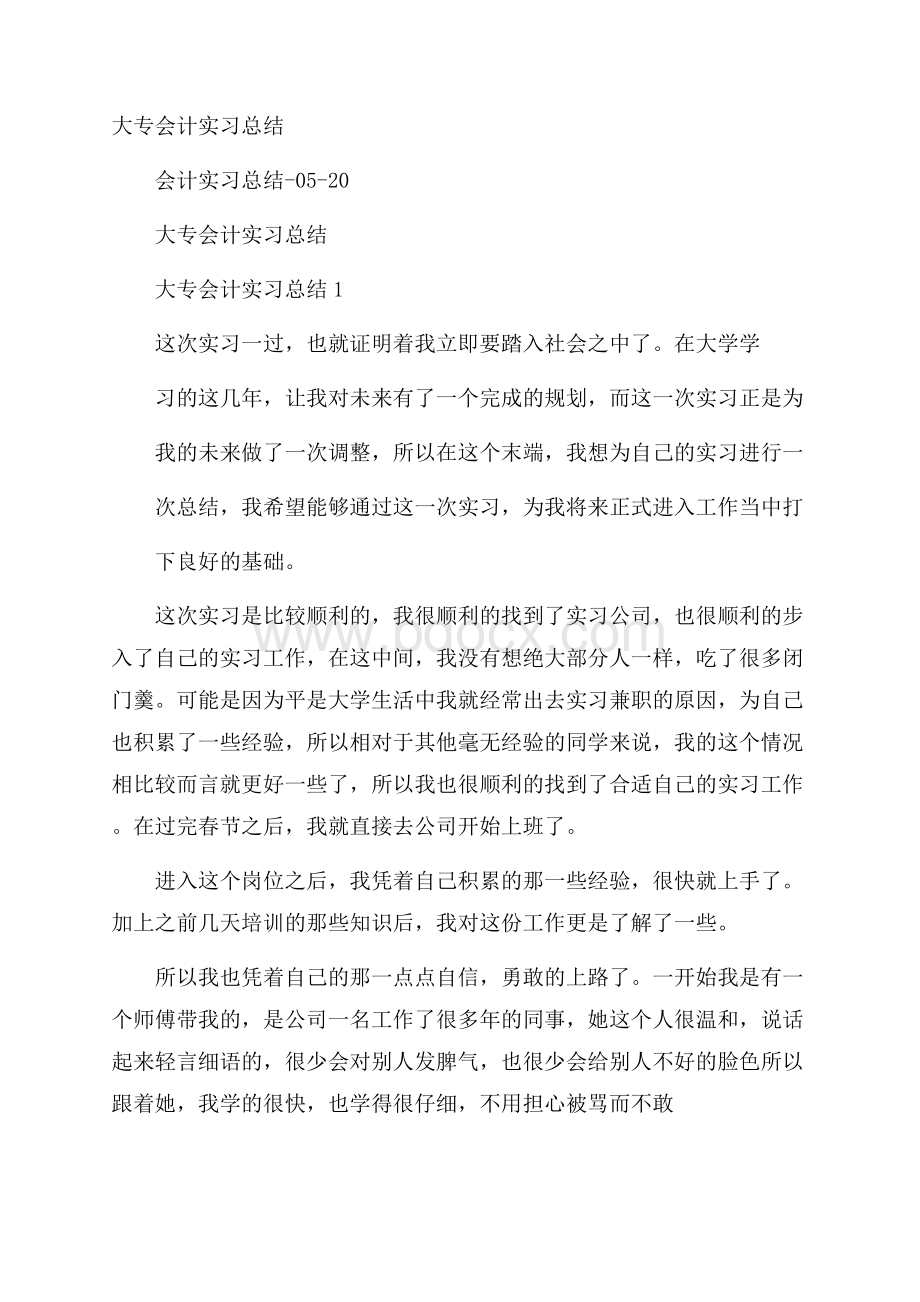 大专会计实习总结.docx