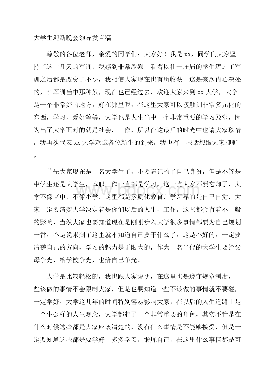 大学生迎新晚会领导发言稿.docx