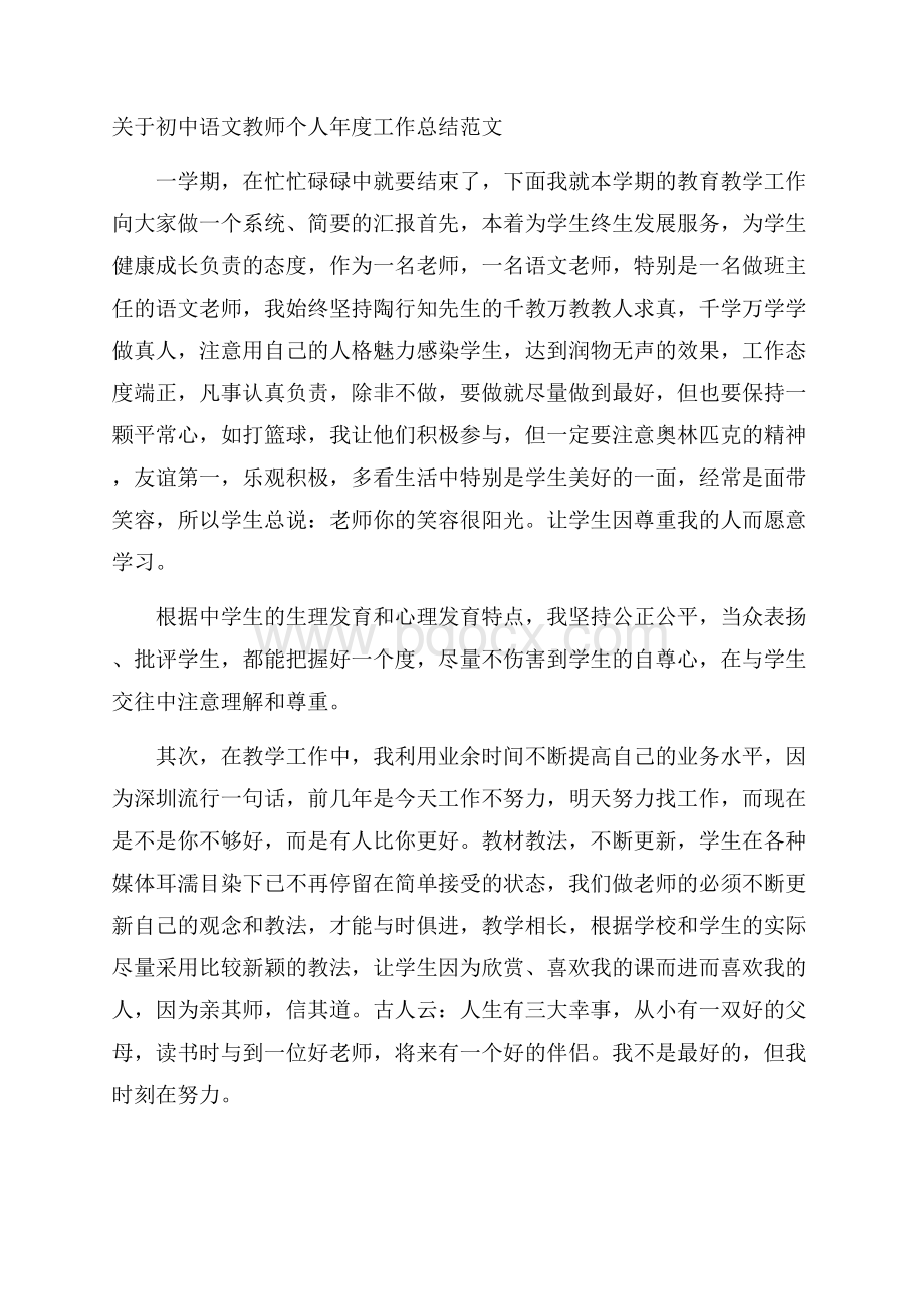 关于初中语文教师个人年度工作总结范文.docx