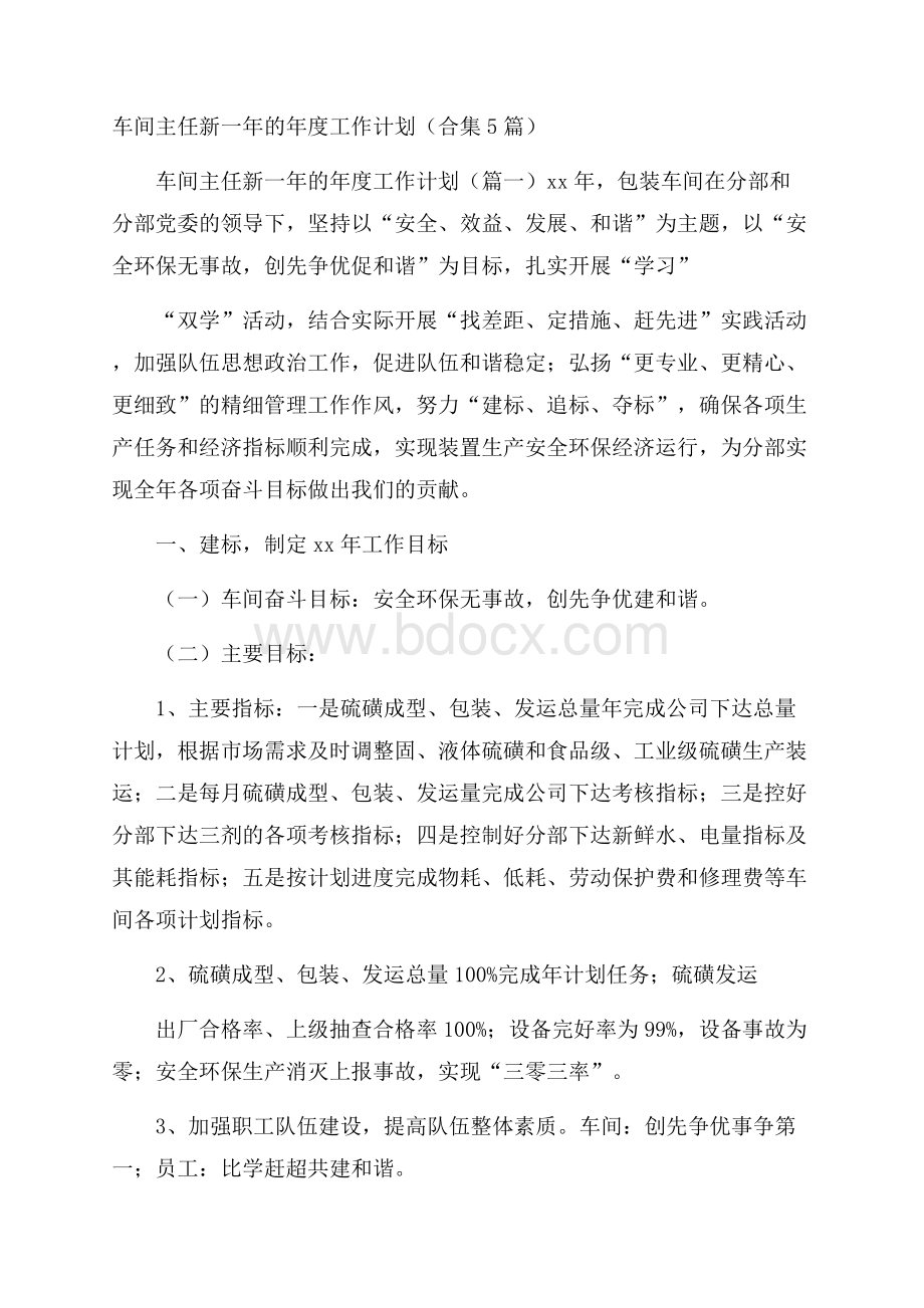 车间主任新一年的年度工作计划 (合集5篇).docx