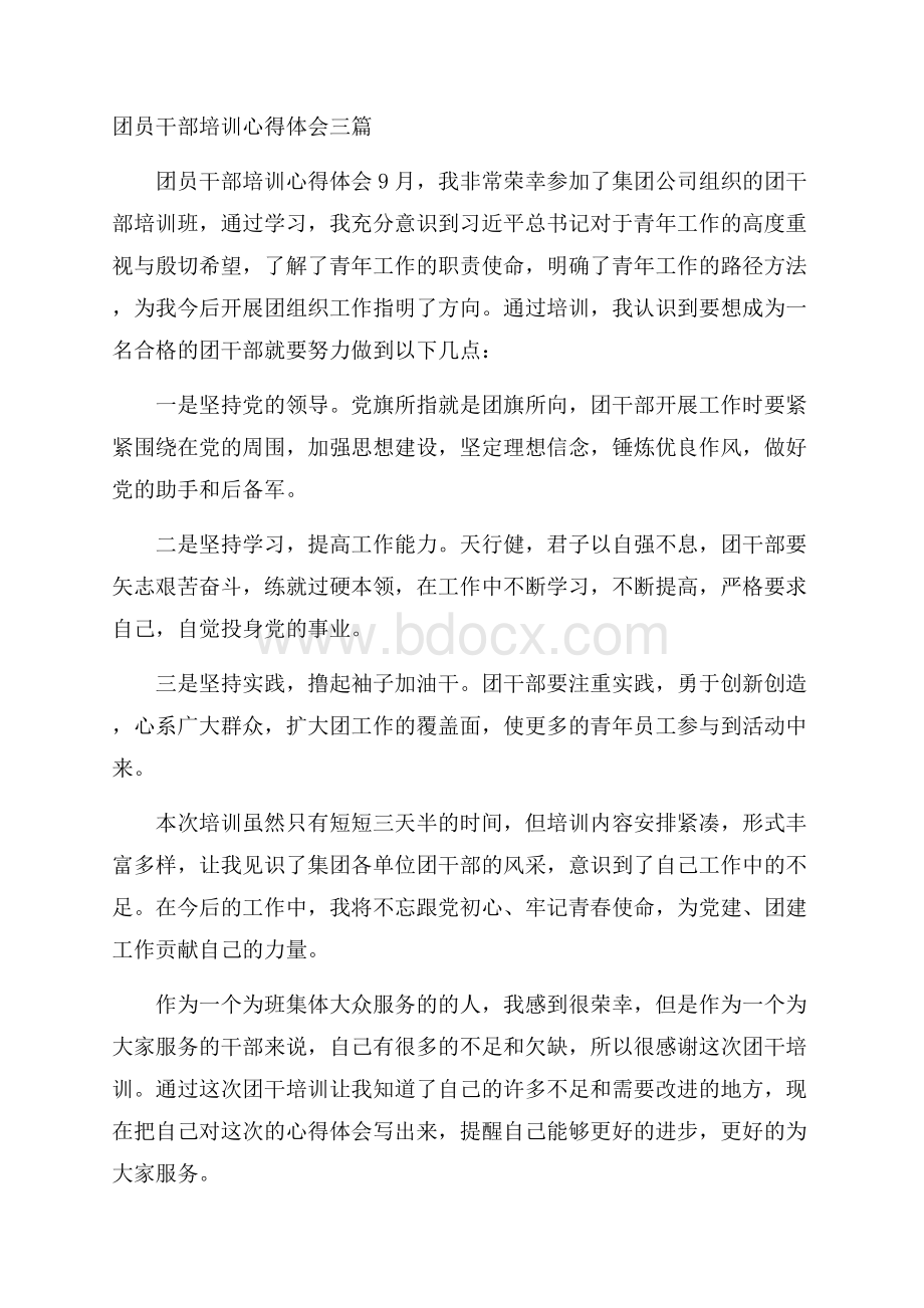 团员干部培训心得体会三篇.docx_第1页