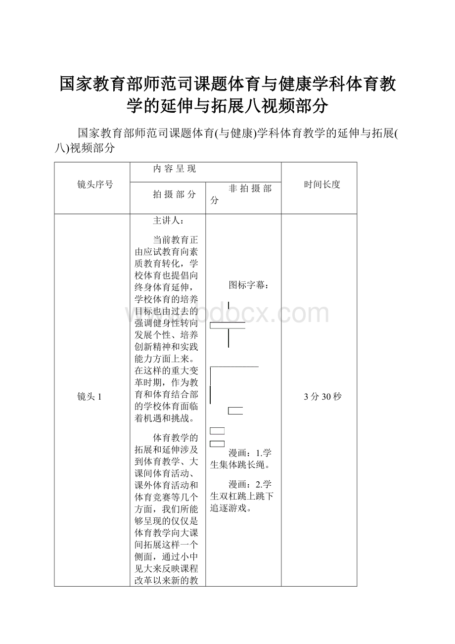 国家教育部师范司课题体育与健康学科体育教学的延伸与拓展八视频部分.docx