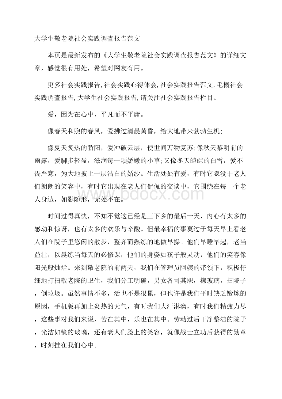 大学生敬老院社会实践调查报告范文.docx_第1页