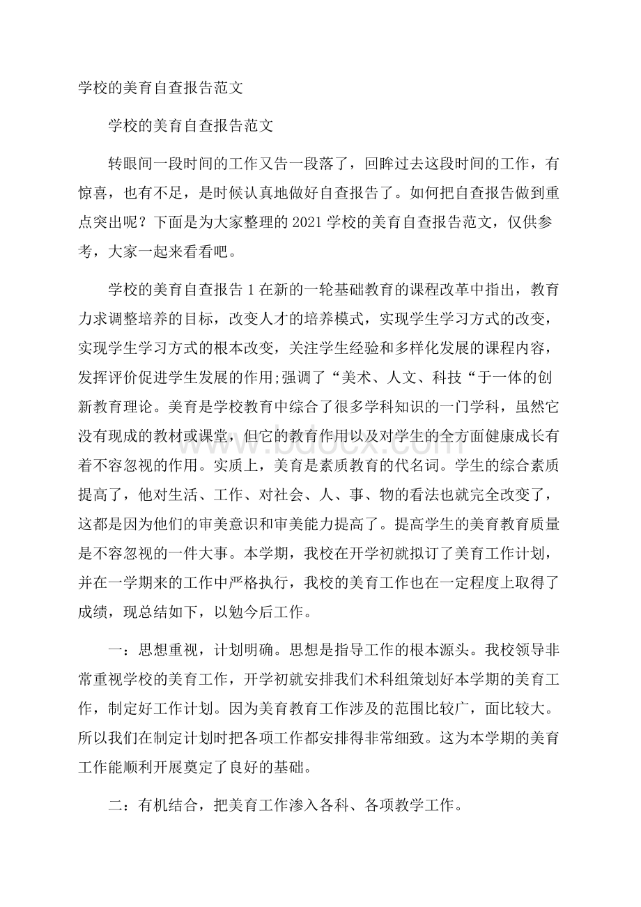 学校的美育自查报告范文.docx