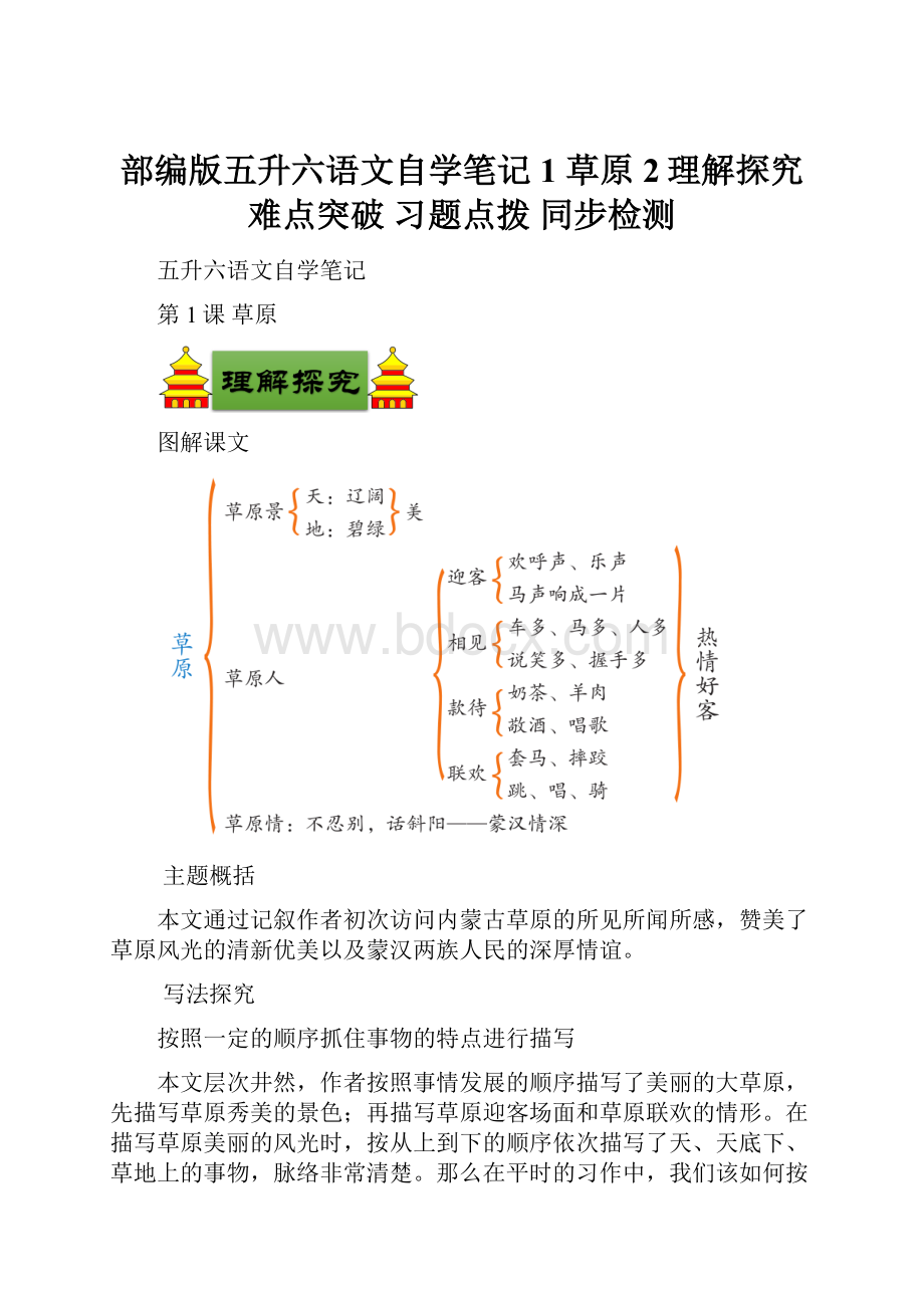 部编版五升六语文自学笔记 1 草原2理解探究 难点突破 习题点拨 同步检测.docx_第1页