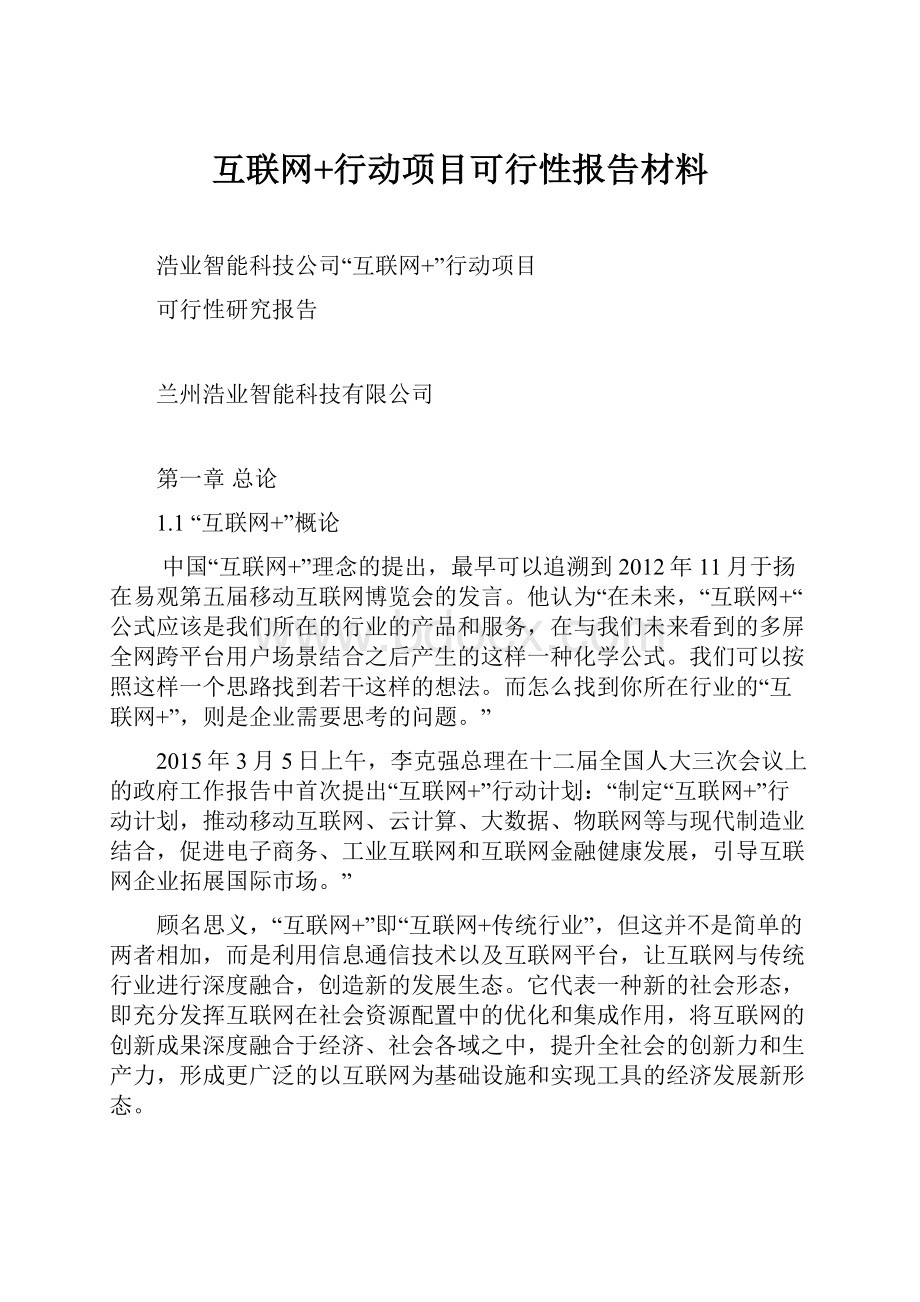 互联网+行动项目可行性报告材料.docx