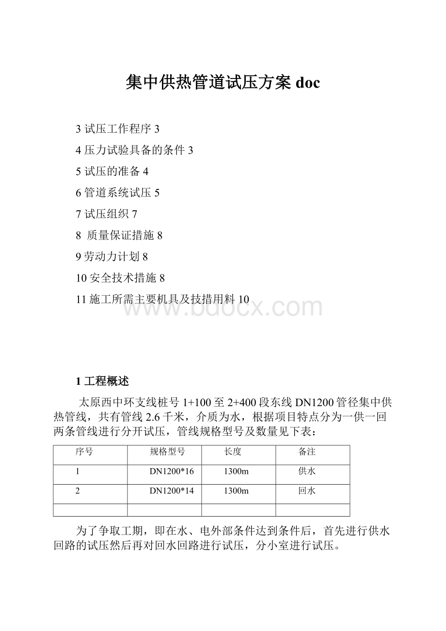 集中供热管道试压方案doc.docx_第1页