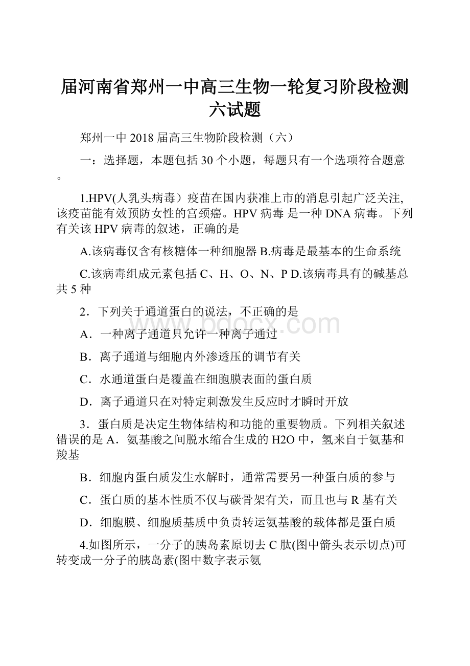 届河南省郑州一中高三生物一轮复习阶段检测六试题.docx_第1页