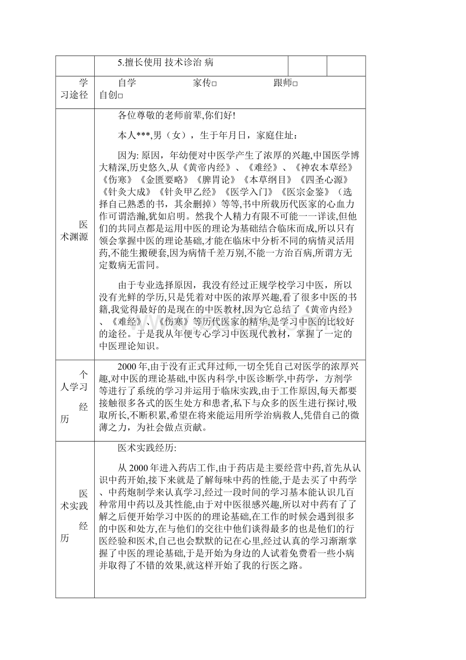 中医医术确有专长人员医师资格考核申请表模板.docx_第2页