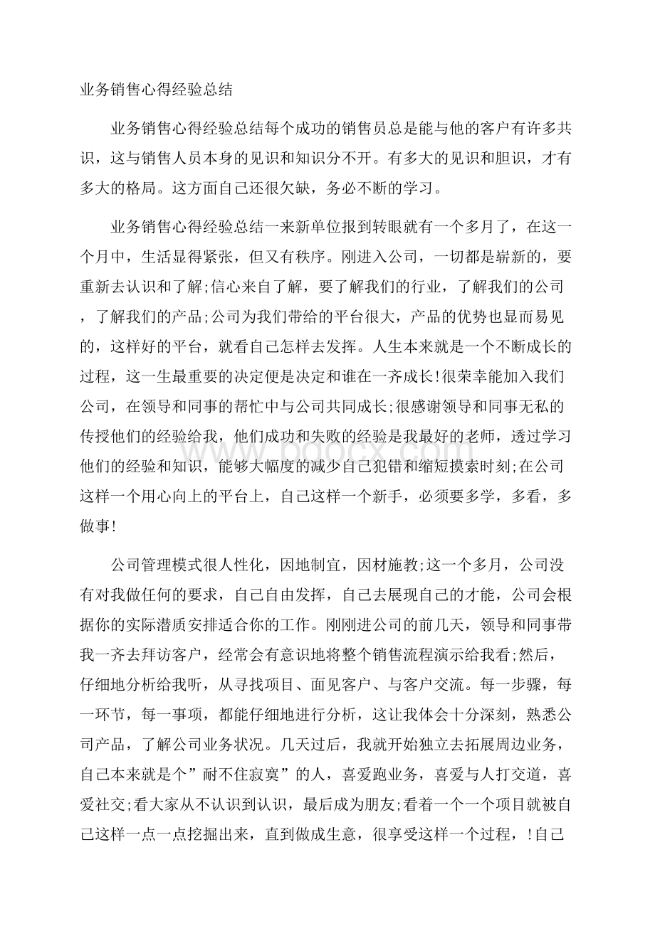 业务销售心得经验总结.docx_第1页