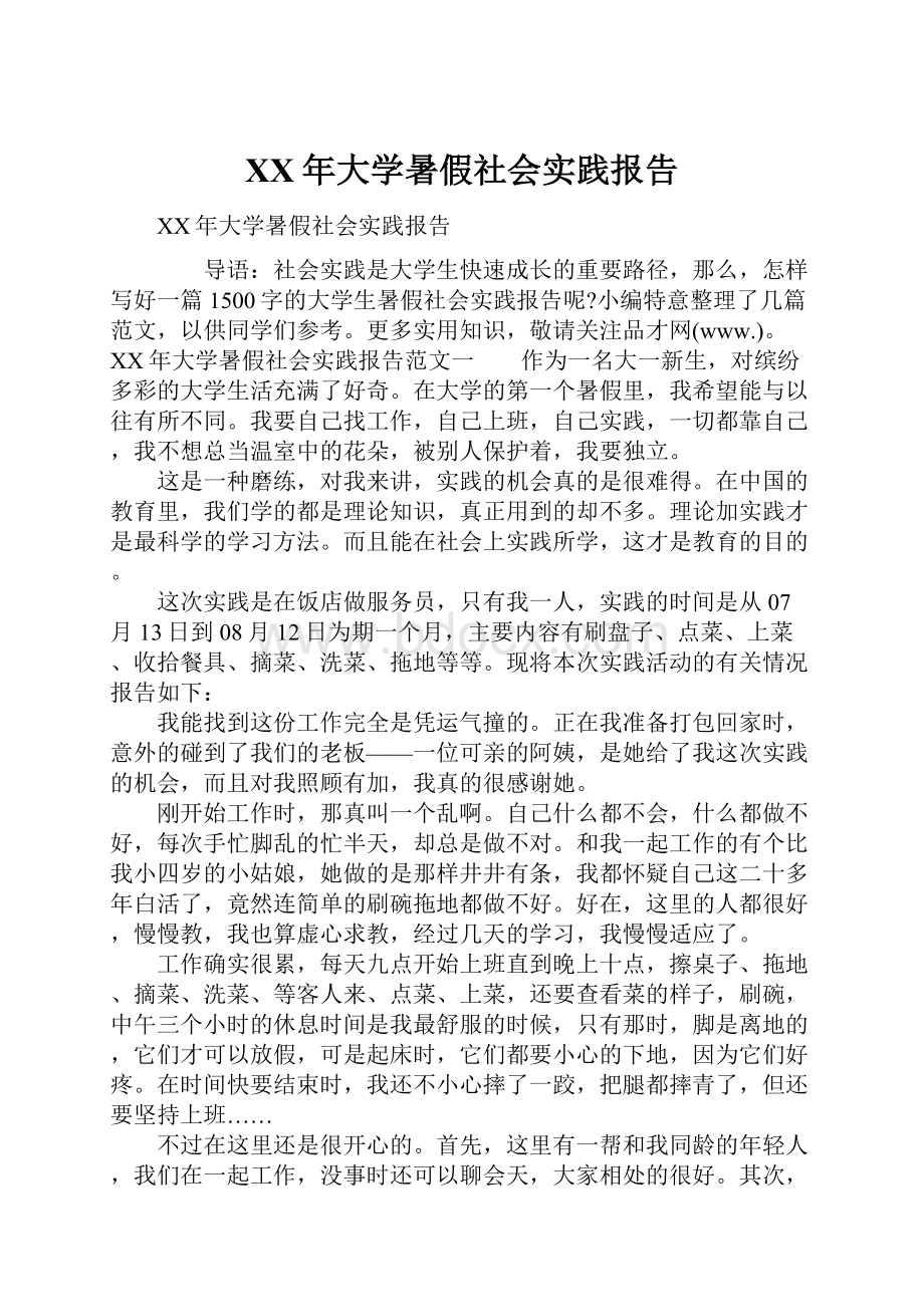 XX年大学暑假社会实践报告.docx