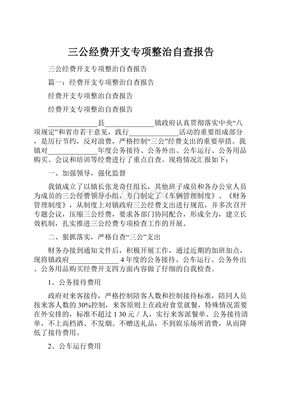 三公经费开支专项整治自查报告.docx