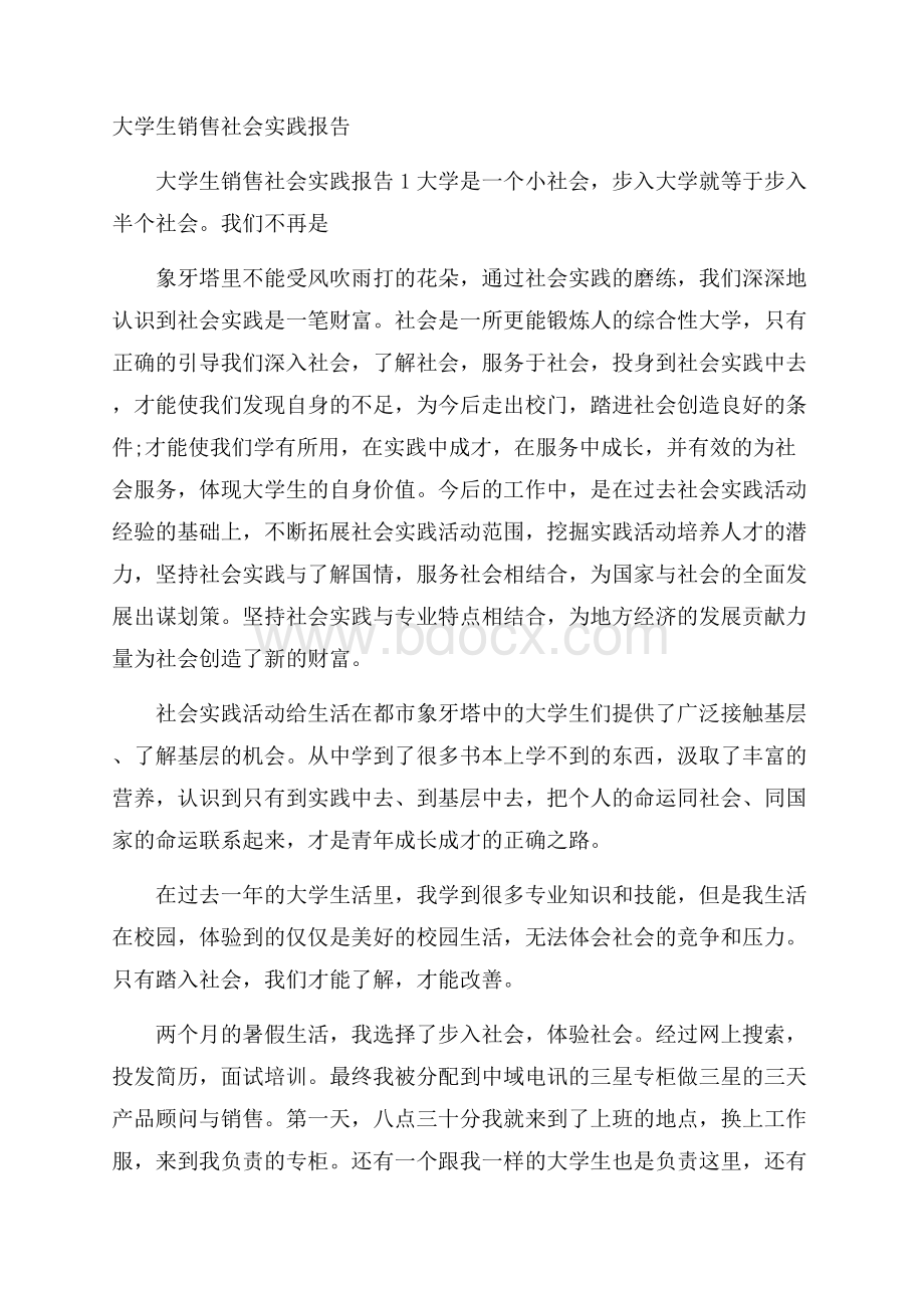 大学生销售社会实践报告.docx