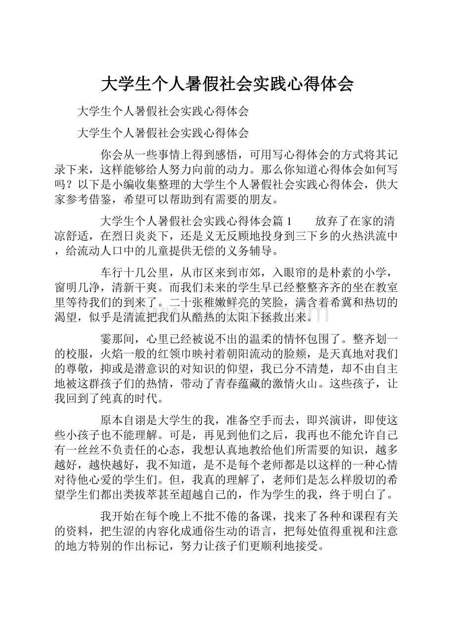 大学生个人暑假社会实践心得体会.docx