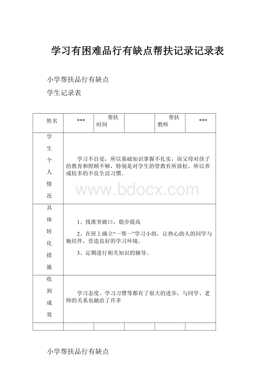 学习有困难品行有缺点帮扶记录记录表.docx