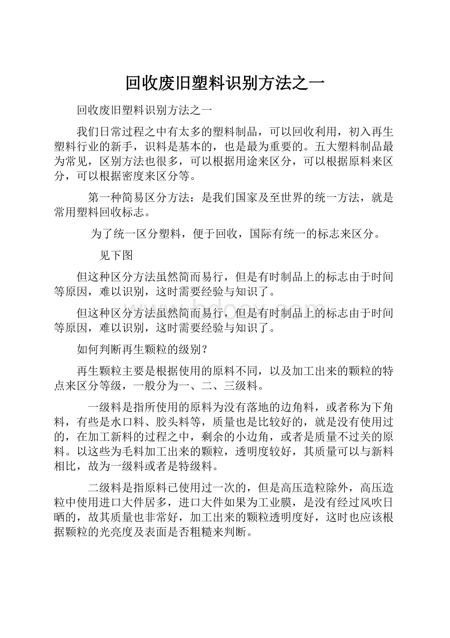 回收废旧塑料识别方法之一.docx_第1页